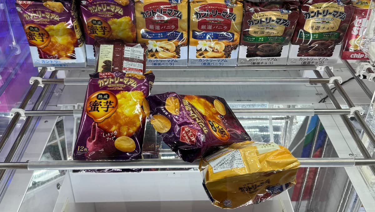 スペシャルアシスト利用前の、お菓子が橋の上に重なっている状態
